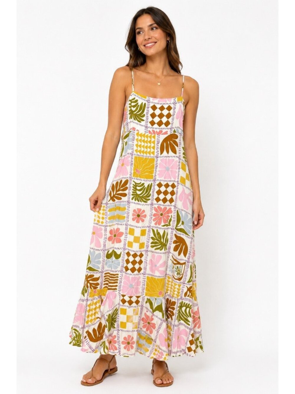 Paper Heart Maxi Dress Hi-Low Hem Open Back Patchwork Small Floral Cottage 1E